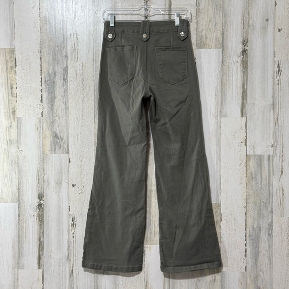 Revelation Denim Flare High Rise Button Dark Olive Wide Leg Jeans - Picture 10 of 14